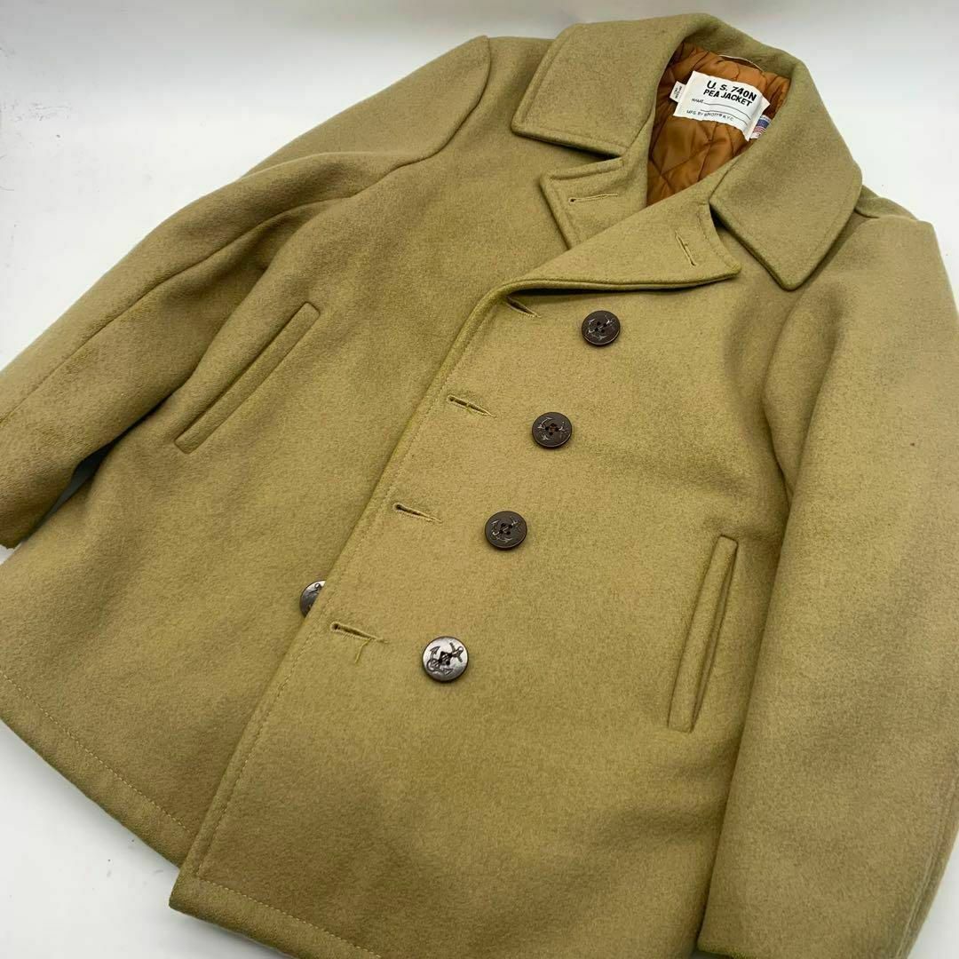 ショット ピーコート ライトブラウン キルティング ウール ヴィンテージ　38 メンズのジャケット/アウター(ピーコート)の商品写真