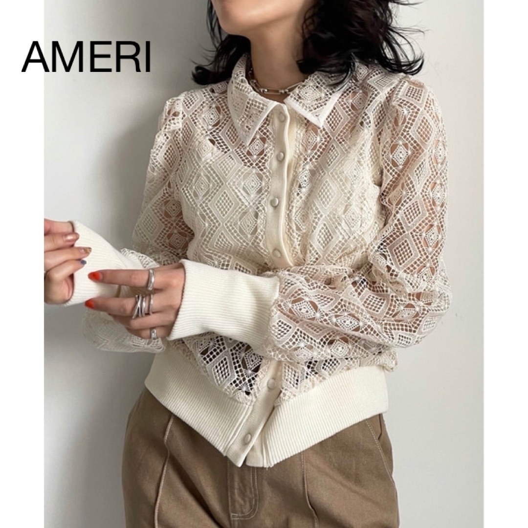 Ameri VINTAGE(アメリヴィンテージ)のAMERI  LACE POLO SHIRT アメリ アメリヴィンテージ  レディースのトップス(シャツ/ブラウス(長袖/七分))の商品写真