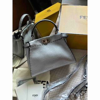 FENDI ピーカブー ハンドバッグ ミニ パイソン グレージュ系 A5438