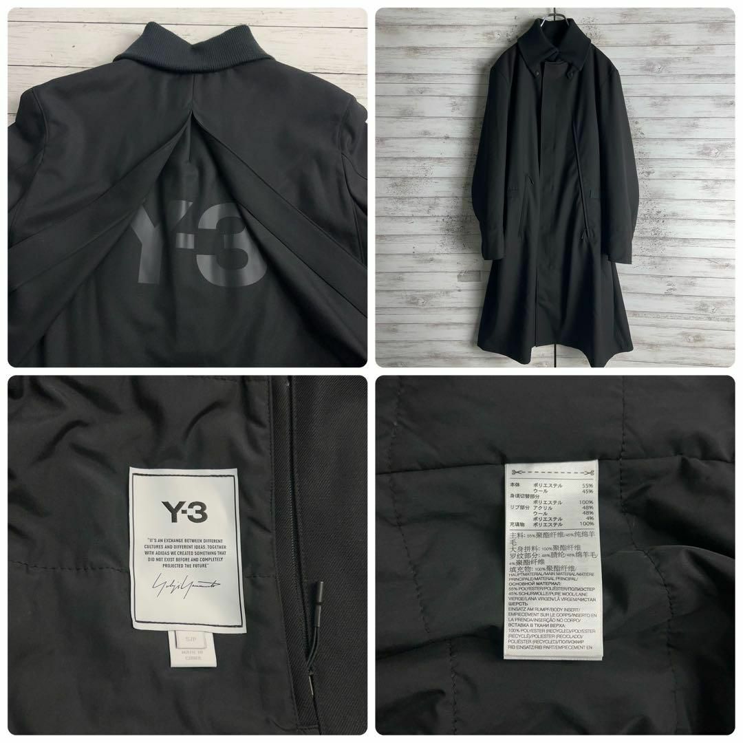 8763【即完売モデル】Y-3☆袖ロゴ入りロングコート　入手困難　希少　美品