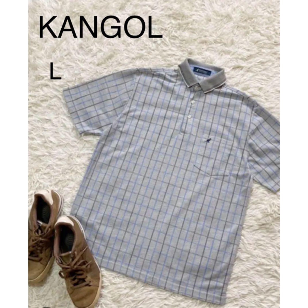 KANGOL(カンゴール)の【美品】KANGOLカンゴール　半袖ポロシャツ　ゴルフ　グレー系チェックLお洒落 メンズのトップス(ポロシャツ)の商品写真