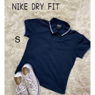 ナイキ(NIKE)のNIKE DRY FIT　ポロシャツ　半袖ポロシャツ　スポーツ　ゴルフ　紺　S(ポロシャツ)