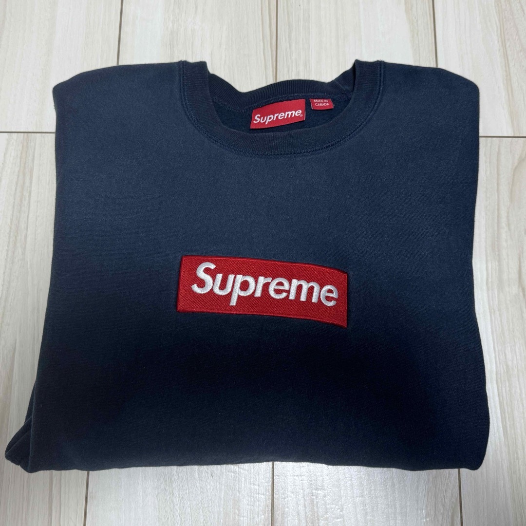 supreme boxLogo crewneck スウェット ネイビー　サイズSトップス