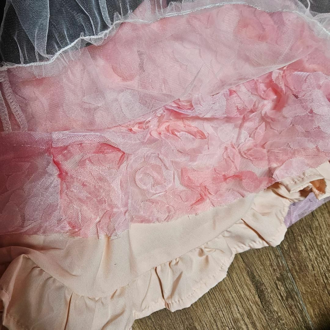 薔薇ドレス ゴスロリ ロリータワンピ  ベッドドレスアクセセットピンク 黒 L エンタメ/ホビーのコスプレ(衣装)の商品写真