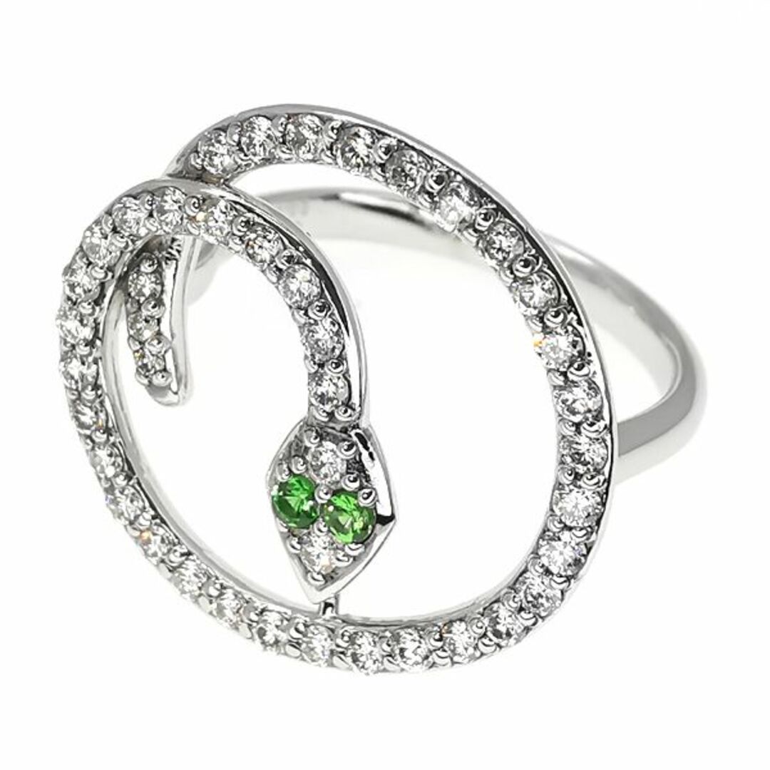 Pt グリーンガーネット ダイヤモンド リング D0.55ct スネーク レディースのアクセサリー(リング(指輪))の商品写真