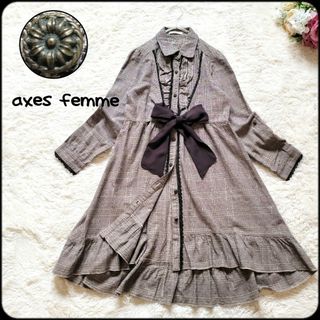 アクシーズファム(axes femme)のアクシーズファム●シフォンリボン♪グレンチェック柄Aラインフリル裾ワンピース(ひざ丈ワンピース)