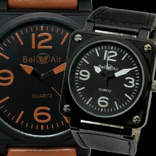 メンズ腕時計 ミッドサイズ 角型コーティングケース 航空計器デザイン PUレザ(腕時計(アナログ))