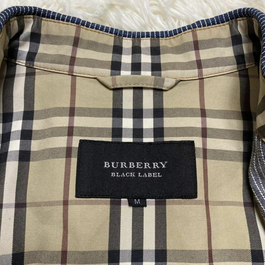 BURBERRY BLACK LABEL(バーバリーブラックレーベル)の美品 M バーバリーブラックレーベル ヒッコリー デニムジャケット 青 チェック メンズのジャケット/アウター(Gジャン/デニムジャケット)の商品写真