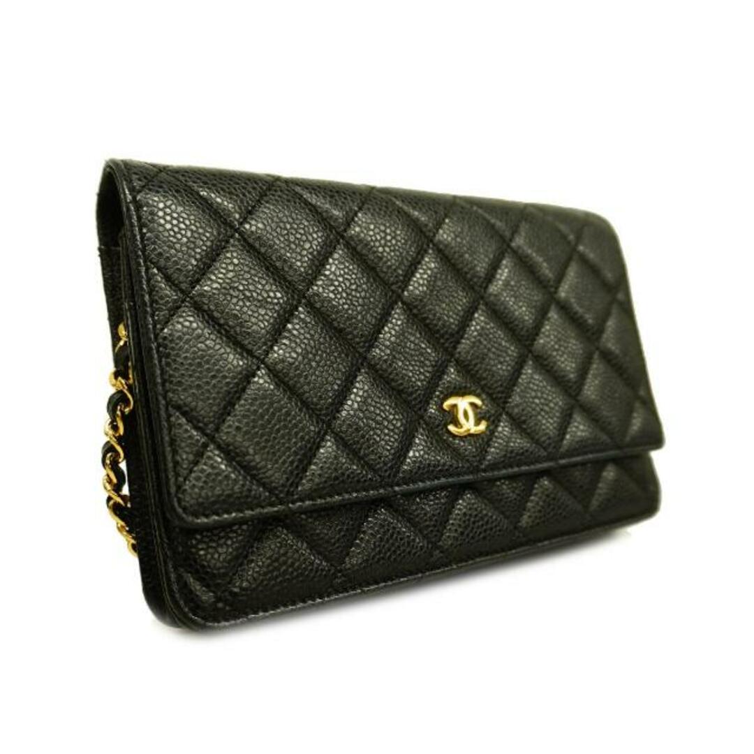 CHANEL(シャネル)の★SALE 【4fa059】シャネル ショルダーウォレット/マトラッセ/チェーンショルダー/キャビアスキン/ブラック/ゴールド金具 【中古】 レディース レディースのファッション小物(財布)の商品写真