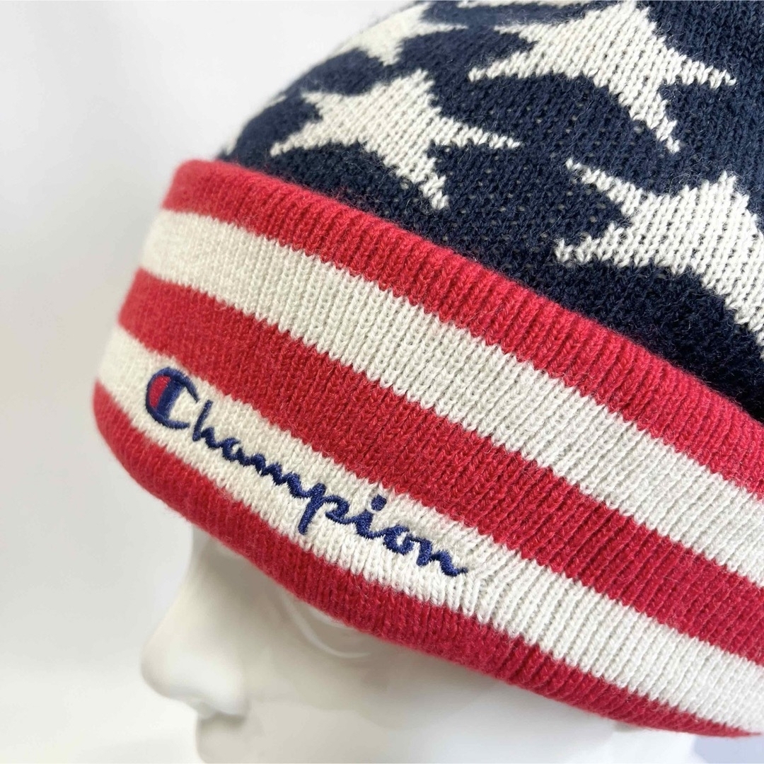 Champion(チャンピオン)の【新品】Champion チャンピオン 星条旗アメリカンフラッグ柄ニットキャップ メンズの帽子(ニット帽/ビーニー)の商品写真