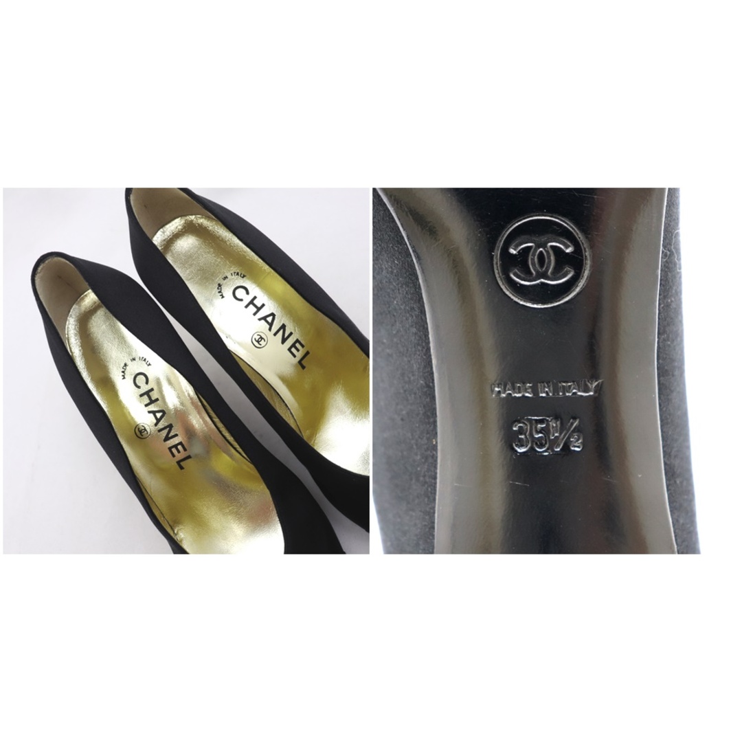 CHANEL(シャネル)の未使用 シャネル ポインテッドトゥ バイカラー パンプス レディース 紫 黒 35.5 デッドストック サテン CHANEL レディースの靴/シューズ(ハイヒール/パンプス)の商品写真