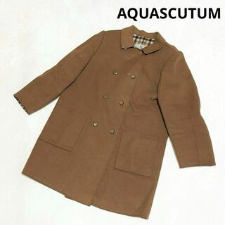 【Aquascutum】ダブルコート　アンゴラ　フレア　ネイビー　M　日本製