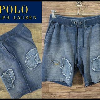 POLO RALPH LAUREN - ポロ ラルフローレン リメイク 加工 インディゴ染め スウェット ショーツ S