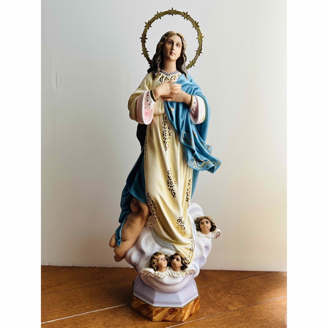 超超希少美45.3cm】✞無原罪の御宿り 胸に手を当てる聖母マリア 超超希少美45.3cm】✞無原罪の御宿り 胸に手を当てる聖母マリア