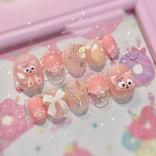 ネイルチップ リーナベル　ディズニー　ピンク　春ネイル