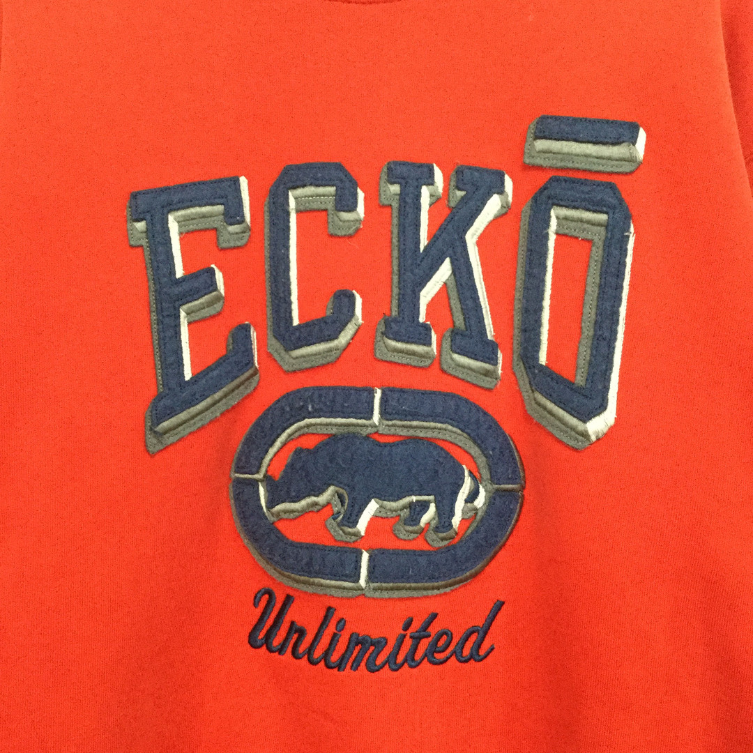 ECKŌ UNLTD（ECKO UNLTD）(エコーアンリミテッド)の【エコーアンリミテッド ロゴスウェット】ビッグロゴ ボロ L 赤 古着 メンズのトップス(スウェット)の商品写真