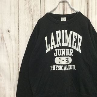 チャンピオン(Champion)の【チャンピオン プリントスウェット】ビッグサイズ 袖Cロゴ XL 黒 古着(スウェット)