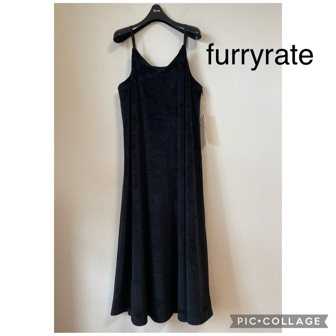 SCOT CLUB(スコットクラブ)の【新品】furryrate  前後切り替え ボア キャミワンピ ブラック 黒 レディースのワンピース(ロングワンピース/マキシワンピース)の商品写真