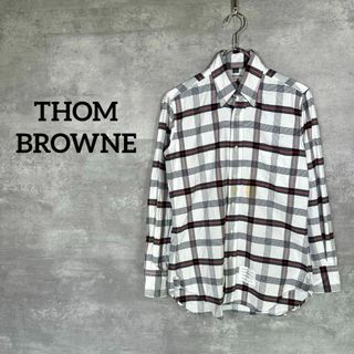 THOM BROWNE トムブラウン チェック ボタンダウンシャツ 半袖シャツ ネイビー/ホワイト