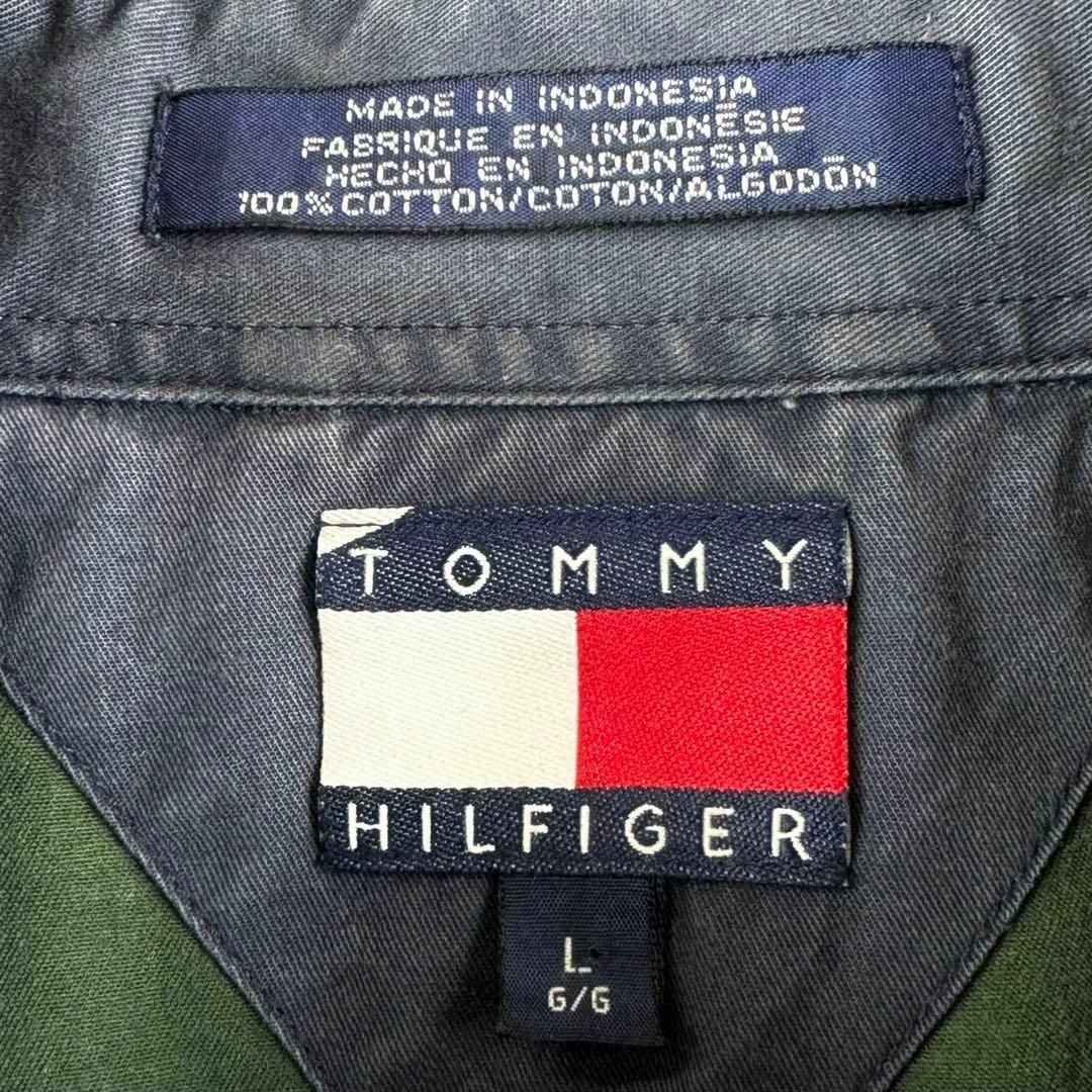 希少 ビッグサイズ トミーヒルフィガー トラックシャツ 刺繍ロゴ グリーン2XL