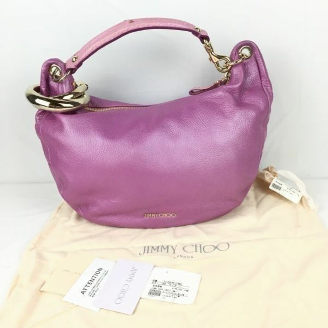 約35cm程度横収納袋/タグ付き　JIMMY CHOO/ジミーチュウ　ハンドバッグ　ピンク　リングチャーム付き　肩掛け　ショルダー/bag〕菅NO.B8-35 #BUZZBERG　-B8-35-6th