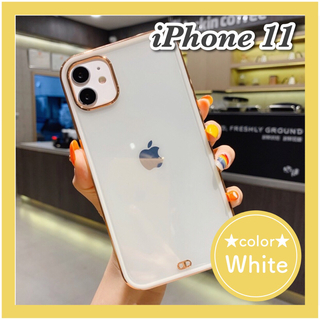 iPhone11 ケース　クリア　ホワイト　ゴールド　シンプル　ソフトケース(iPhoneケース)
