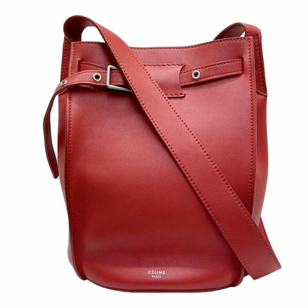 CELINE - CELINE セリーヌ ビッグバッグ バケット レザー ショルダーバッグ レッド 赤 ベルト カーフ 187243 レディース