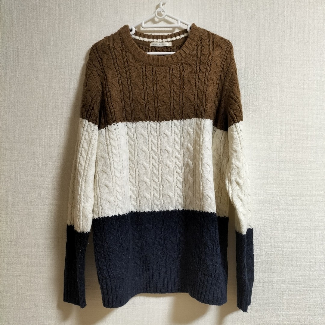 【美品】カラーブロックケーブルセーター【BROWNY STANDARD】 メンズのトップス(ニット/セーター)の商品写真