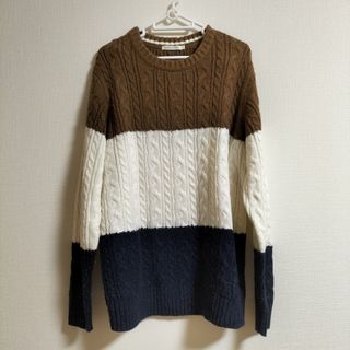 【美品】カラーブロックケーブルセーター【BROWNY STANDARD】(ニット/セーター)