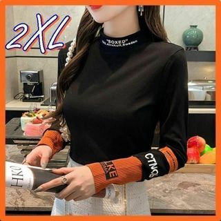 タートルネック2XL♡クルーネック厚手♡オレンジ×黒 ニットセーター レディース(ニット/セーター)