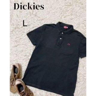 ディッキーズ(Dickies)のDickiesディッキーズ　半袖ポロシャツ　ピンクロゴお洒落　ブラック　L(ポロシャツ)