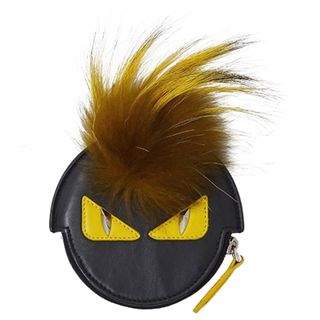 フェンディ(FENDI)のフェンディ FENDI 財布 レディース メンズ ブランド コインケース 小銭入れ レザー モンスター バグズアイ ブラック イエロー 7AR724 ファー 黒 ラウンド コンパクト おしゃれ 個性 【中古】(コインケース)