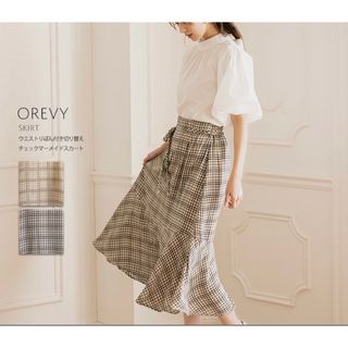 トッコクローゼット(TOCCO closet)のウエストりぼん付き切り替えチェックマーメイドスカート(ロングスカート)