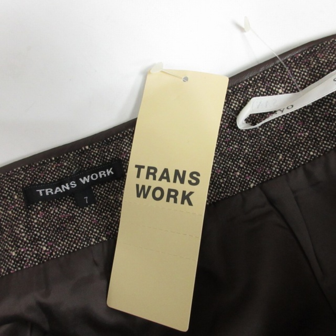 TRANS WORK(トランスワーク)のトランスワーク タグ付き スカート カシミヤ混 ひざ丈 茶 約S-M SRG1 レディースのスカート(ひざ丈スカート)の商品写真