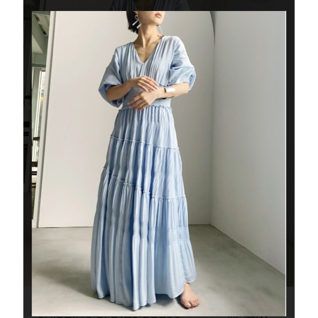 Ameri VINTAGE(アメリヴィンテージ)の早い者勝ちアメリSLANT SHIRRING PLEATS DRESS レディースのワンピース(ロングワンピース/マキシワンピース)の商品写真