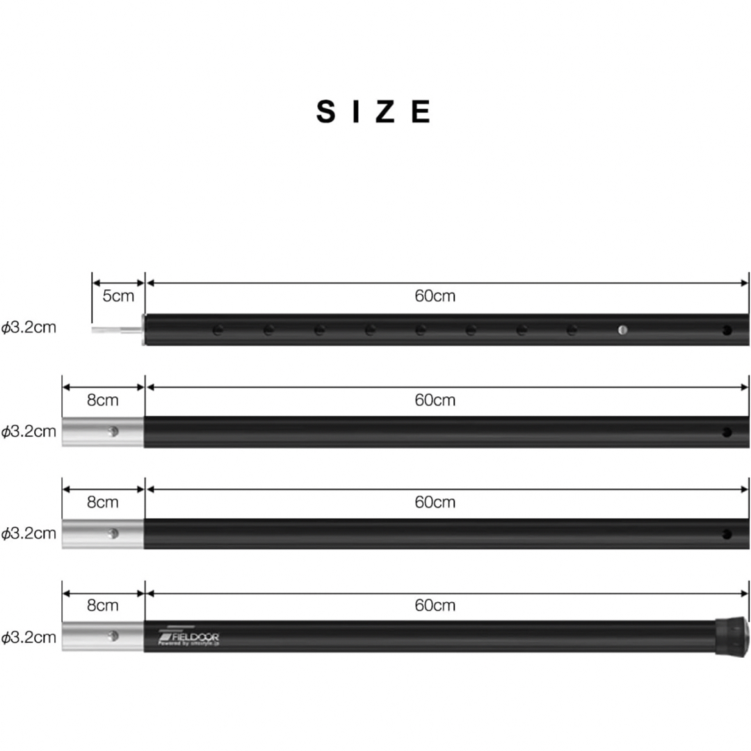 FIELDOOR(フィールドア)のFIELDOOR テントポール タープポール 2本セット 収納バッグ付 ブラック スポーツ/アウトドアのアウトドア(テント/タープ)の商品写真