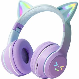 猫耳ヘッドホン ワイヤレス ヘッドフォン PC おしゃれ 安い 最強 パープル(ヘッドフォン/イヤフォン)