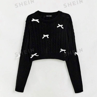 【新品未使用】 SHEIN リボンニット 黒 ニット セーター(ニット/セーター)
