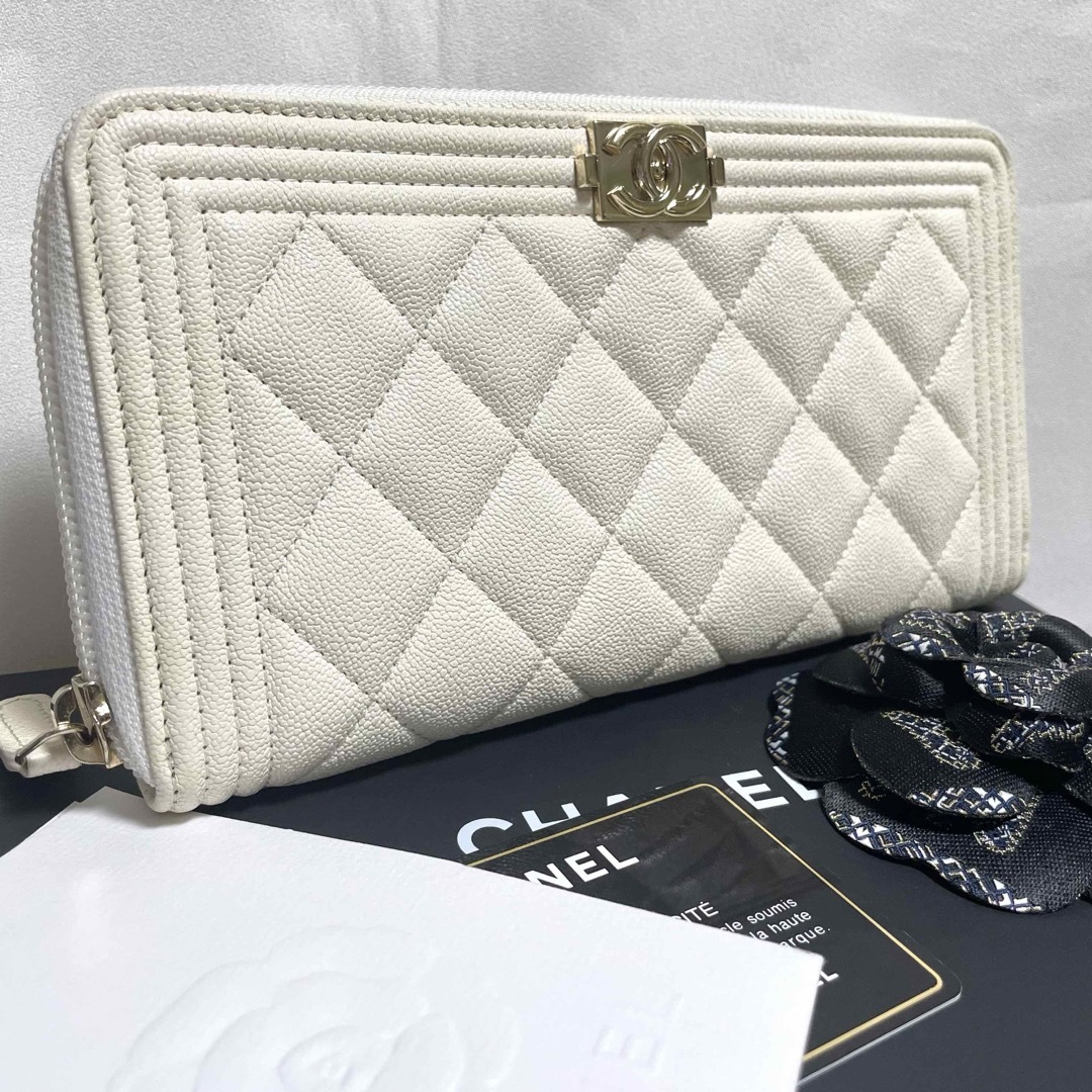 美品】CHANELシャネル ボーイシャネル マトラッセ ラムスキン 長財布 美品】CHANELシャネル ボーイシャネル マトラッセ ラムスキン 長財布