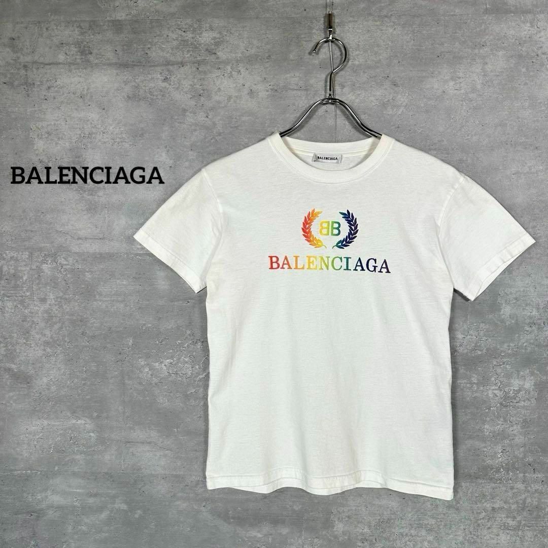 BALENCIAGA』 バレンシアガ (S) レインボーロゴ Tシャツ BALENCIAGA』 バレンシアガ (S) レインボーロゴ Tシャツ
