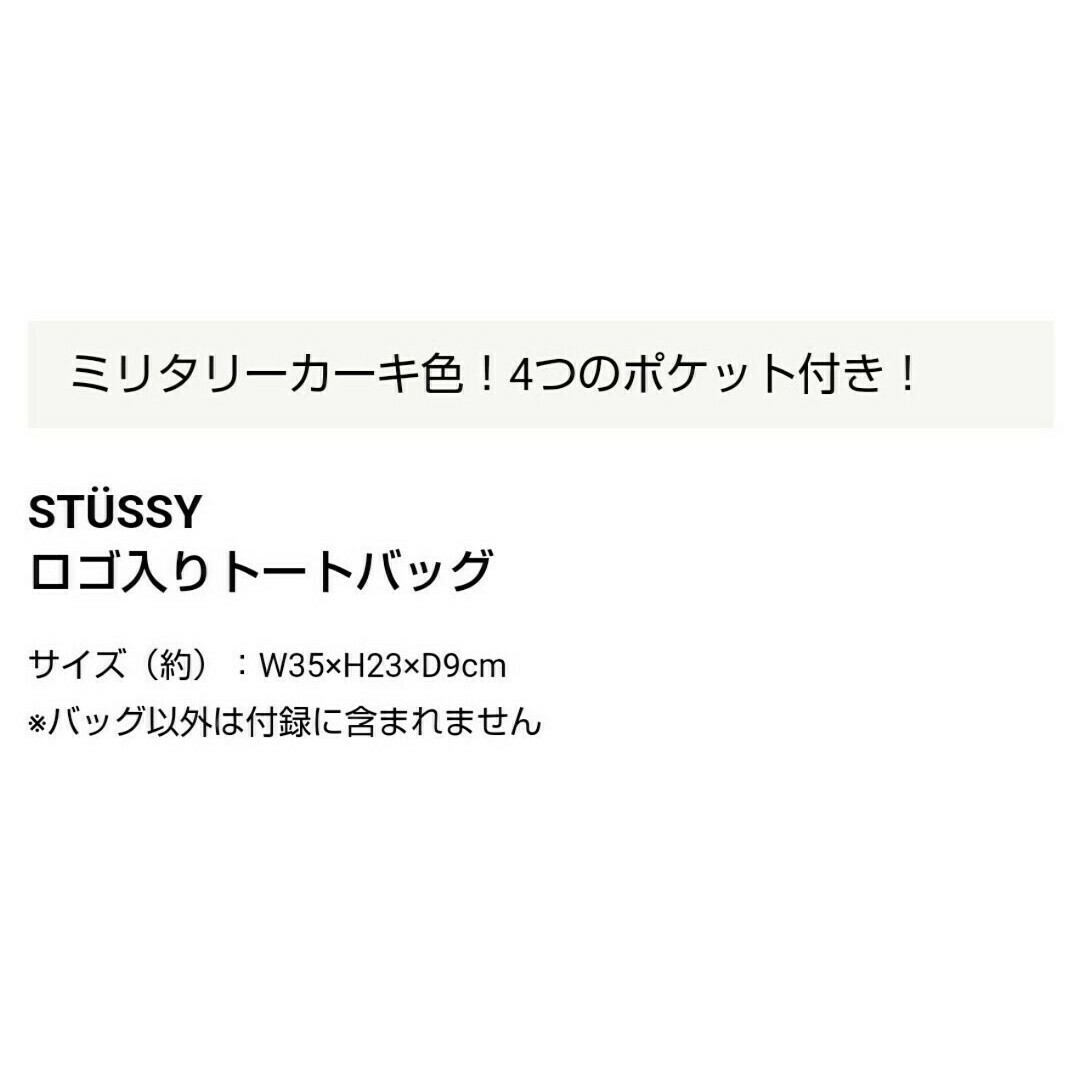 STUSSY(ステューシー)の新品未使用 ステューシー ロゴ入り トートバッグ 4つのポケット付き 付録 エンタメ/ホビーの雑誌(ファッション)の商品写真