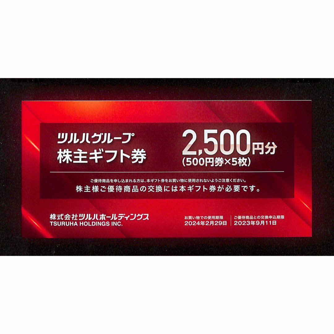 最安【送料無料】ツルハグループ株主優待券 2500円分ツルハホールディングス　 チケットの優待券/割引券(ショッピング)の商品写真