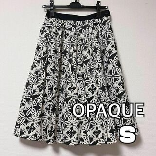 OPAQUE スカート　膝丈　花柄　ブラック　ホワイト　Sサイズ(ひざ丈スカート)