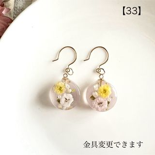 【33】レジンとドライフラワーのハンドメイドピアス/イヤリング（金具変更可能）(イヤリング)