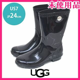 アグ(UGG)の新品♪アグ ロゴボタン ラバー レインブーツ USA7(JP24cm)(レインブーツ/長靴)