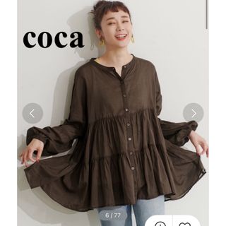 コカ(coca)のcoca ティアードブラウス  Mサイズ ブラウン シアー 完売品(シャツ/ブラウス(長袖/七分))