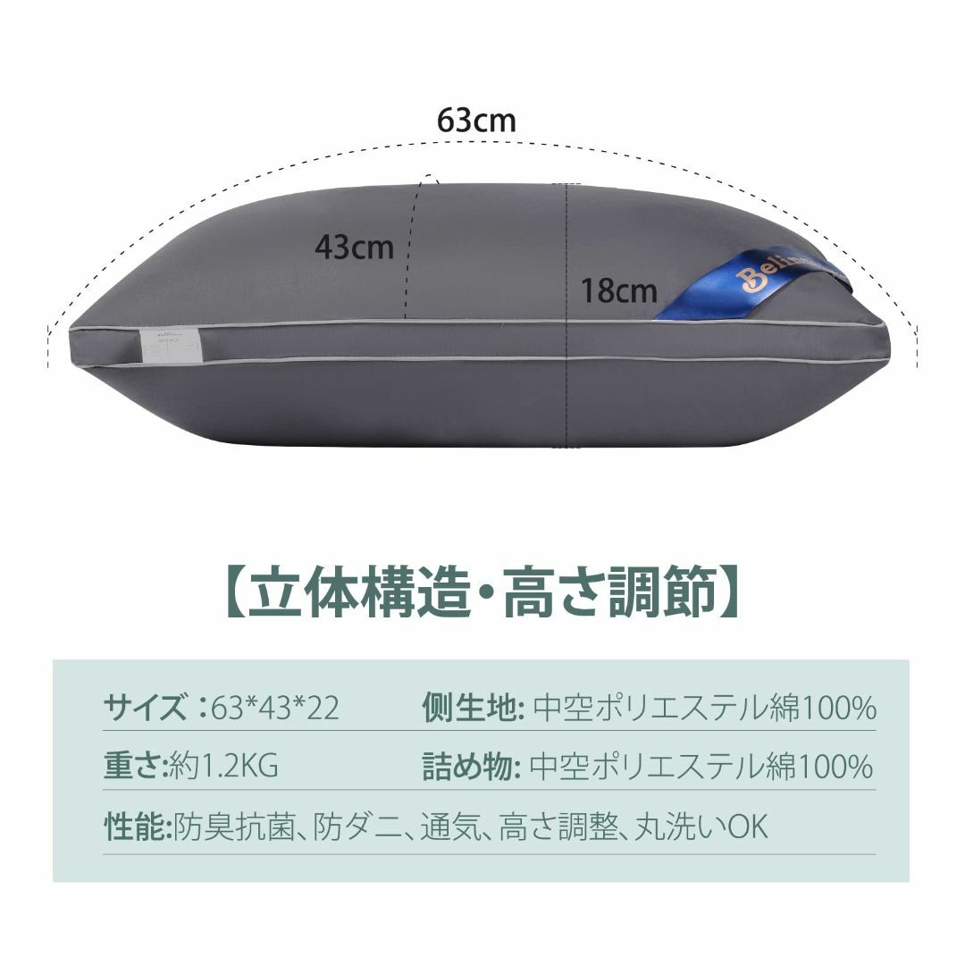 【色: グレー】枕 Belinna 枕 首が痛くならない 人気 低反発 低め 柔 インテリア/住まい/日用品の寝具(枕)の商品写真