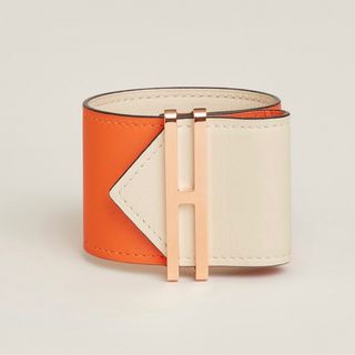 エルメス(Hermes)の新品　エルメス　ブレスレット　エラン　HERMES レザー　オレンジ　ホワイト(ブレスレット/バングル)