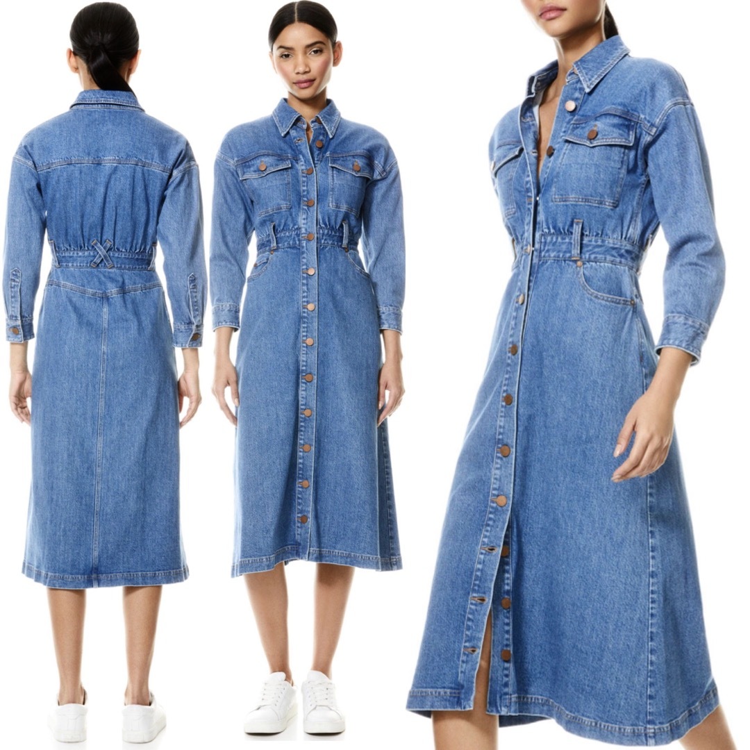 新品 alice+olivia 2way デニムシャツワンピース リベットボタン 新品 alice+olivia 2way デニムシャツワンピース リベットボタン