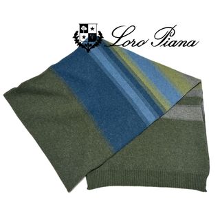 ロロピアーナ(LORO PIANA)のロロピアーナLoro Pianaメンズカシミアニットマフラーカーキ×青緑(マフラー)